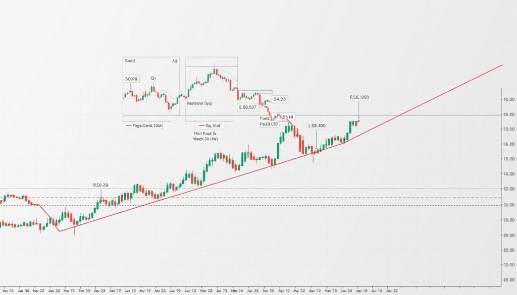 A detailed, technical chart depicting the integration of Fibonacci levels with other technical analysis tools. In the foreground, a grid of Fibonacci retracement lines overlays a line chart, highlighting price movements and potential support/resistance levels. In the middle ground, candlestick patterns, moving averages, and other indicators intersect with the Fibonacci grid, showcasing how these tools can be used in conjunction. In the background, a neutral, minimalist color scheme with clean, angular design elements to maintain focus on the analytical components. Lighting is soft and even, with a slight contrast to accentuate the technical details. The overall mood is one of analytical precision and market insight.