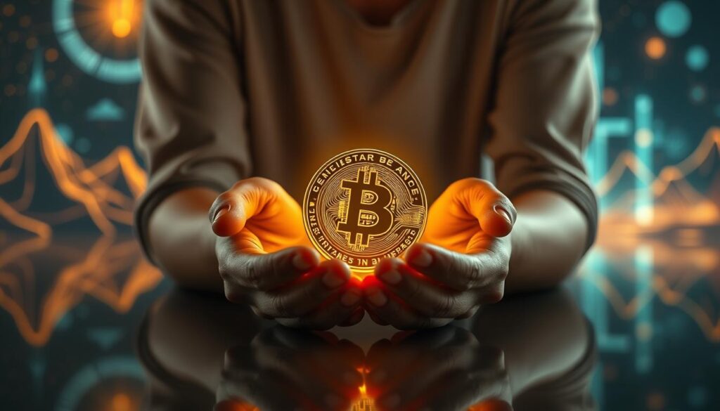 A tranquil scene of a person's hands cradling a glowing digital cryptocurrency coin, set against a backdrop of futuristic digital landscapes and geometric patterns. The lighting is soft and warm, creating a sense of contemplation and focus. The camera angle is slightly elevated, emphasizing the person's hands and the coin, drawing the viewer's attention to the act of "investing in digital currencies" as the central focus. The overall mood is one of exploration, opportunity, and the fusion of technology and finance. A tranquil scene of a person's hands cradling a glowing digital cryptocurrency coin, set against a backdrop of futuristic digital landscapes and geometric patterns. The lighting is soft and warm, creating a sense of contemplation and focus. The camera angle is slightly elevated, emphasizing the person's hands and the coin, drawing the viewer's attention to the act of "investing in digital currencies" as the central focus. The overall mood is one of exploration, opportunity, and the fusion of technology and finance.